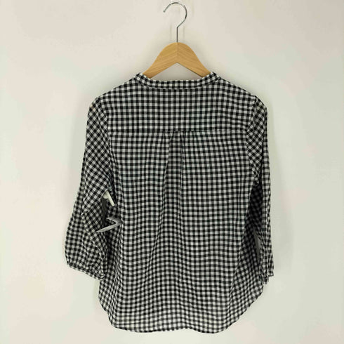 PONT DE CHALONS ノーカラー L/S ギンガムチェック シャツ ブラウス レディース JPN:M