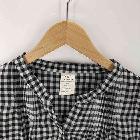 PONT DE CHALONS ノーカラー L/S ギンガムチェック シャツ ブラウス レディース JPN:M