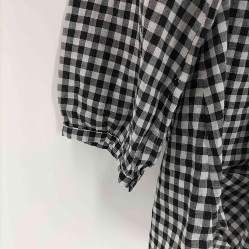 PONT DE CHALONS ノーカラー L/S ギンガムチェック シャツ ブラウス レディース JPN:M