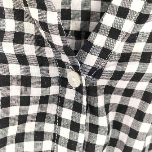 PONT DE CHALONS ノーカラー L/S ギンガムチェック シャツ ブラウス レディース JPN:M