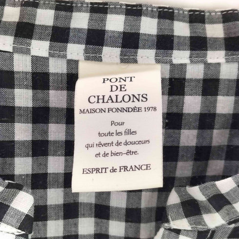 PONT DE CHALONS ノーカラー L/S ギンガムチェック シャツ ブラウス レディース JPN:M