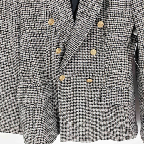 ザラ ZARA Houndstooth Tweed Blazer Gold Buttons 千鳥格子 金釦 ダブルブレスト ツイード ジャケット レディース import:L