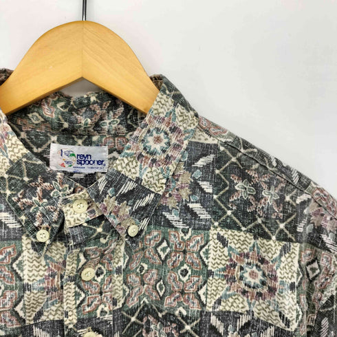 レインスプーナー Reyn Spooner 90S 水着タグ 総柄 スプーナークロス ボタンダウン プルオーバー シャツ メンズ
