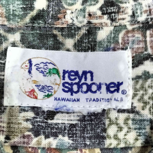 レインスプーナー Reyn Spooner 90S 水着タグ 総柄 スプーナークロス ボタンダウン プルオーバー シャツ メンズ