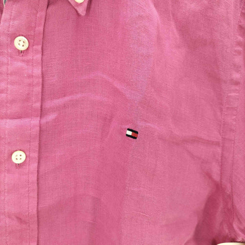 トミーヒルフィガー TOMMY HILFIGER ロゴ刺繍 プレミアムリネン ボタンダウン 半袖シャツ メンズ JPN:XL