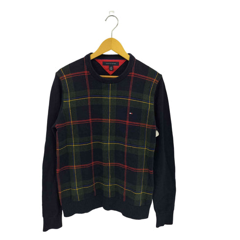 トミーヒルフィガー TOMMY HILFIGER チェック切替 クルーネック コットンニット メンズ M