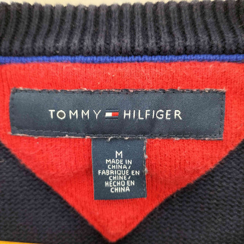 トミーヒルフィガー TOMMY HILFIGER チェック切替 クルーネック コットンニット メンズ M