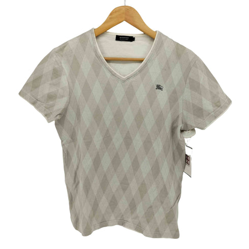 バーバリーブラックレーベル BURBERRY BLACK LABEL ロゴ刺繍 アーガイル柄 Vネック 半袖 Tシャツ レディース 2