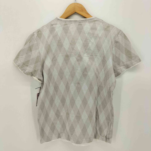 バーバリーブラックレーベル BURBERRY BLACK LABEL ロゴ刺繍 アーガイル柄 Vネック 半袖 Tシャツ レディース 2
