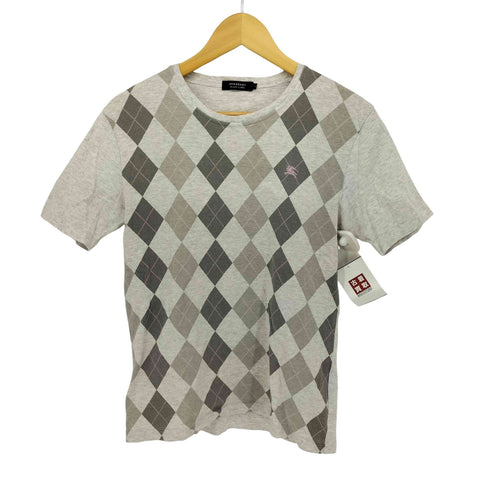 バーバリーブラックレーベル BURBERRY BLACK LABEL ロゴ刺繍 アーガイル柄 霜降り クルーネック Tシャツ レディース 2