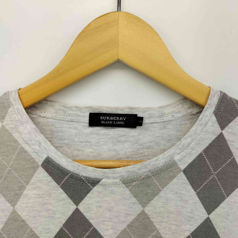 バーバリーブラックレーベル BURBERRY BLACK LABEL ロゴ刺繍 アーガイル柄 霜降り クルーネック Tシャツ レディース 2