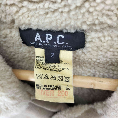 アーペーセー A.P.C. 90-00S フランス製 イーストバイウエスト期 ラムレザー 切替し ロング ムートンコート レディース 2