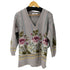 Nancy Vale HANDKNITTED 花柄 Vネック ウール100 ハンドニット レディース import:M
