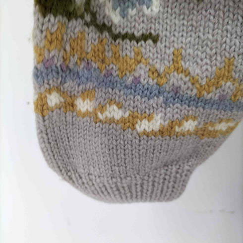 Nancy Vale HANDKNITTED 花柄 Vネック ウール100 ハンドニット レディース import:M