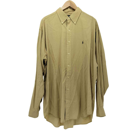 ラルフローレン RALPH LAUREN 90S BLAKE ポニー刺繍 ヘリンボーン シルク コットン ボタンダウン L/S シャツ メンズ import:L