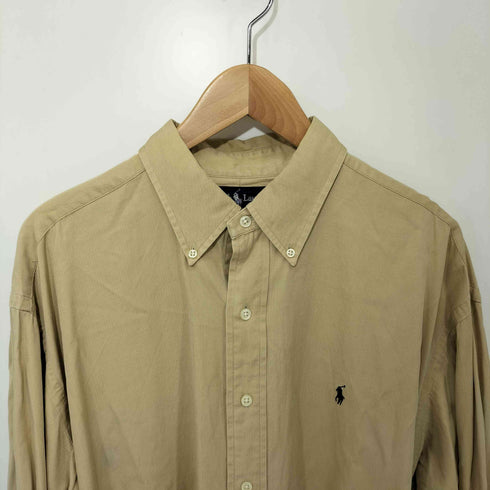 ラルフローレン RALPH LAUREN 90S BLAKE ポニー刺繍 ヘリンボーン シルク コットン ボタンダウン L/S シャツ メンズ import:L