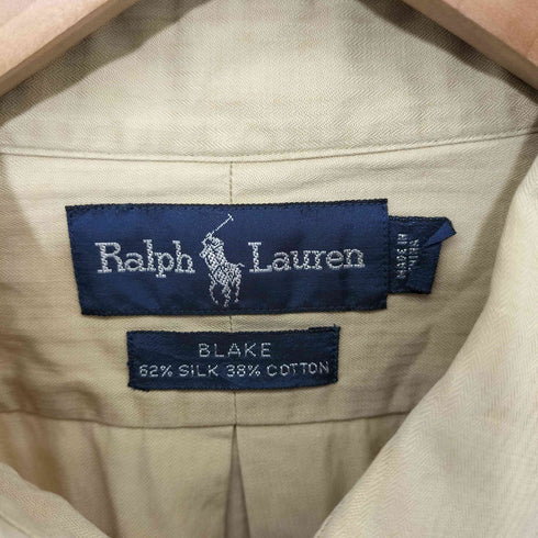 ラルフローレン RALPH LAUREN 90S BLAKE ポニー刺繍 ヘリンボーン シルク コットン ボタンダウン L/S シャツ メンズ import:L