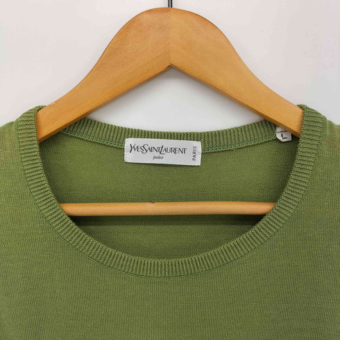 イヴサンローラン Yves Saint Laurent 90s polos 福助期 ロゴ刺繍 コットンリネン 半袖 ニット メンズ L