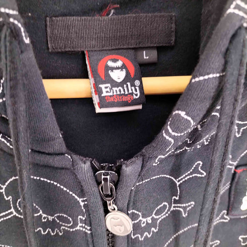 Emily the Strange ロゴパッチ スカルデザイン ジップアップ フーディ パーカー Y2K レディース import:L