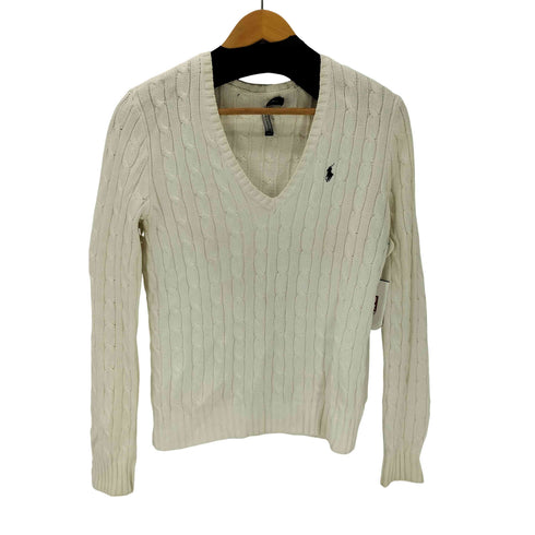 ラルフローレンスポーツ RALPH LAUREN SPORT ポニー刺繍ロゴ Vネック コットン ケーブルニット レディース import:M