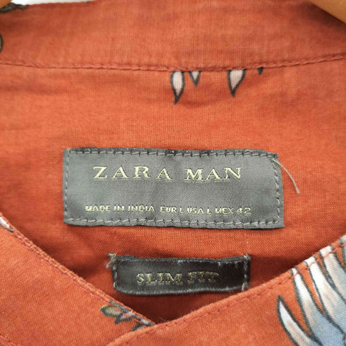 ザラマン ZARA MAN SLIM FIT 総柄 バンドカラーシャツ メンズ L