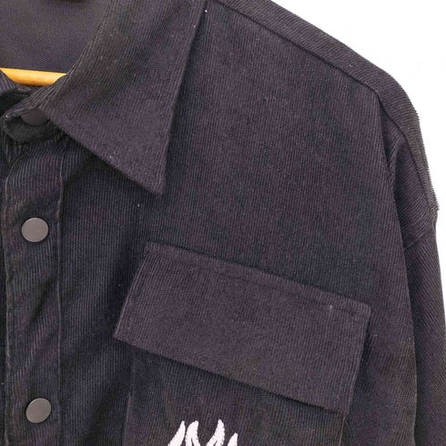FAIR FOCUS 両面プリント フロント刺繍 フレイム コーデュロイマルチポケットシャツ メンズ XL