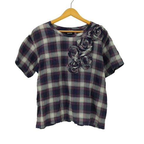 ズッカ ZUCCa フラワー デザイン タータンチェック プルオーバー S/S ブラウス レディース JPN:M