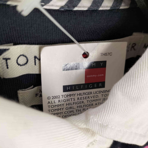 トミーヒルフィガー TOMMY HILFIGER 00S Y2K エンブレム刺繍 ボーダーラガーシャツ 7分袖 レディース JPN:M