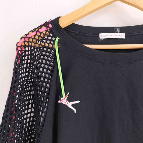 ツモリチサト TSUMORI CHISATO ワンポイント刺繍 袖メッシュ切り替え デザイン カットソー レディース