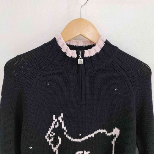 イタリヤ 伊太利屋 ウール カシミヤ デザイン刺繍 ハーフジップ ニット レディース 11