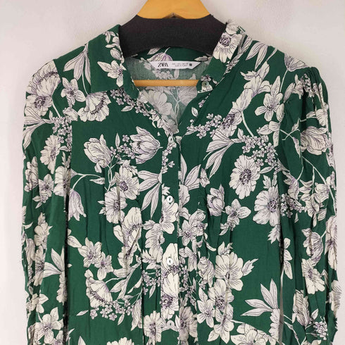 ザラ ZARA フラワープリント シャツワンピース レディース L