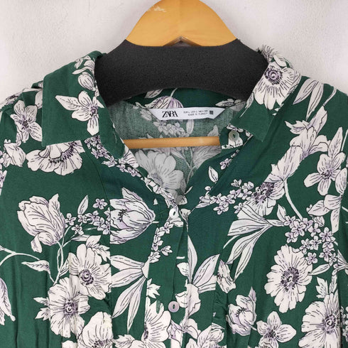 ザラ ZARA フラワープリント シャツワンピース レディース L