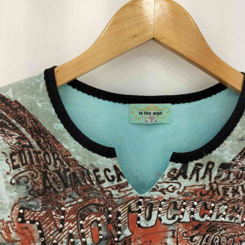 to the angel Vネック ラインストーン 総柄 長袖Tシャツ カットソー Y2K レディース L