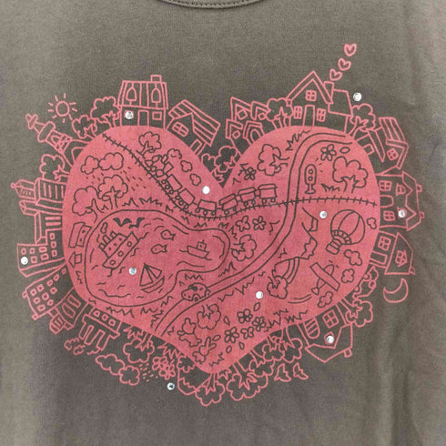 My Heart Paradise ラインストーン グラフィックプリント 半袖Tシャツ カットソー レディース F