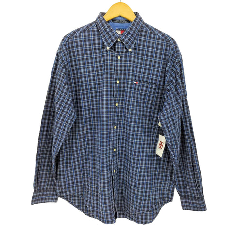 トミーヒルフィガー TOMMY HILFIGER 90s ロゴ刺繍 ボタンダウン チェックシャツ メンズ import:L