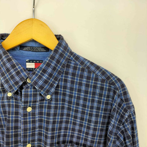 トミーヒルフィガー TOMMY HILFIGER 90s ロゴ刺繍 ボタンダウン チェックシャツ メンズ import:L
