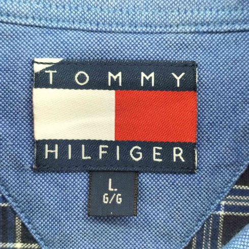 トミーヒルフィガー TOMMY HILFIGER 90s ロゴ刺繍 ボタンダウン チェックシャツ メンズ import:L
