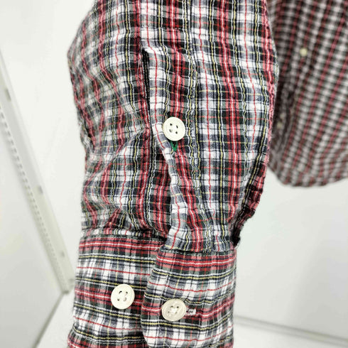 トミーヒルフィガー TOMMY HILFIGER 90S ワンポイント 刺繍 シアサッカー チェックシャツ メンズ import:XL
