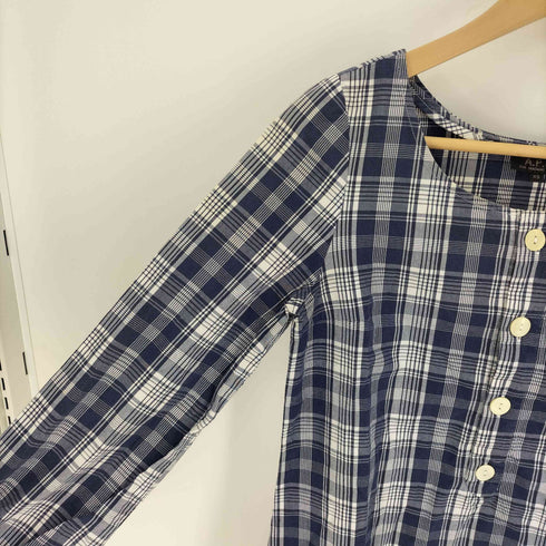 アーペーセー A.P.C. ノーカラー 4B マドラスチェック コットン ワンピース レディース import:XS