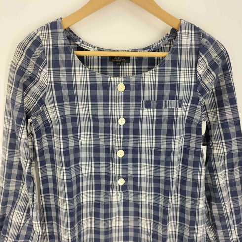 アーペーセー A.P.C. ノーカラー 4B マドラスチェック コットン ワンピース レディース import:XS