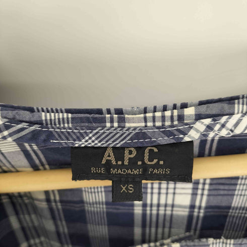 アーペーセー A.P.C. ノーカラー 4B マドラスチェック コットン ワンピース レディース import:XS