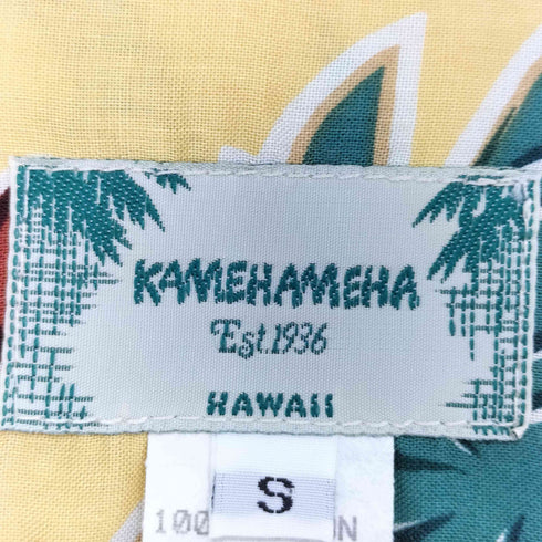 カメハメハ Kamehameha 90S ハワイ製 レーヨン アロハシャツ ハイビスカス ヤシの木 メンズ JPN:S