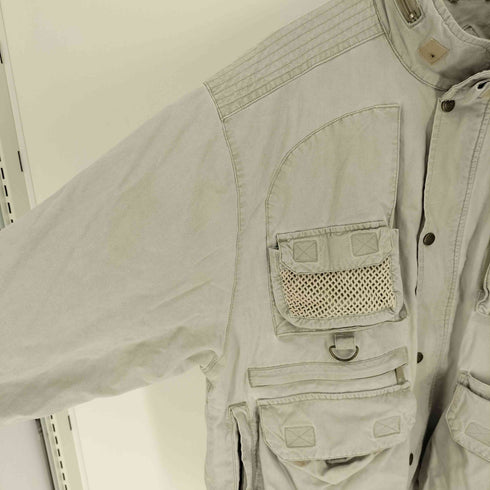 エディーバウアー Eddie Bauer 80-90S 黒タグ後期 マルチポケット Dカン スタンドネック パッカブル フード コットン フィッシング ジャケット メンズ import:L