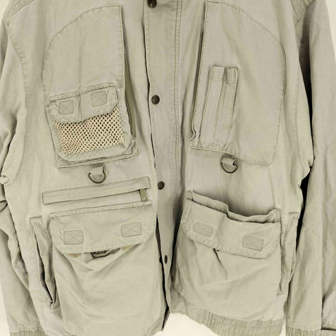 エディーバウアー Eddie Bauer 80-90S 黒タグ後期 マルチポケット Dカン スタンドネック パッカブル フード コットン フィッシング ジャケット メンズ import:L