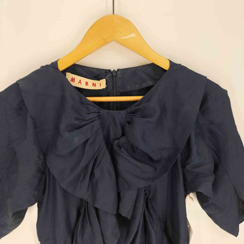 マルニ MARNI イタリア製 ノーカラー ドレープ リボン デザイン シルク ドレス ワンピース レディース EUR:38