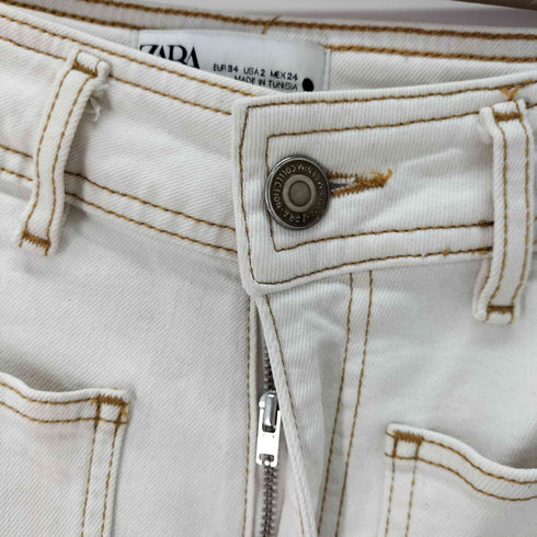 ザラ ZARA ZW PREMIUM PATCH POCKET MARINE STRAIGHT JEANS レディース 34