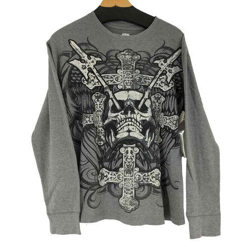 ROUTE 66 フロントスカルプリント L/S ワッフルTシャツ メンズ import:M