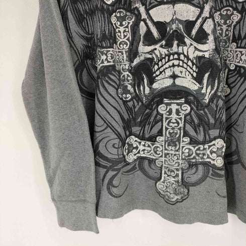 ROUTE 66 フロントスカルプリント L/S ワッフルTシャツ メンズ import:M
