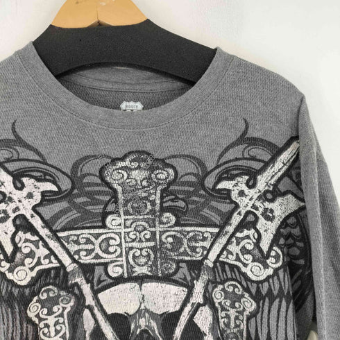 ROUTE 66 フロントスカルプリント L/S ワッフルTシャツ メンズ import:M