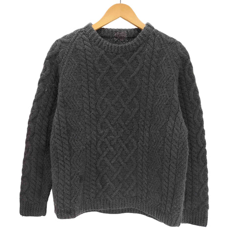 HAND KNITTED 後染め PURE NEW WOOL クルーネック アラン ニット フィッシャーマン ニット メンズ